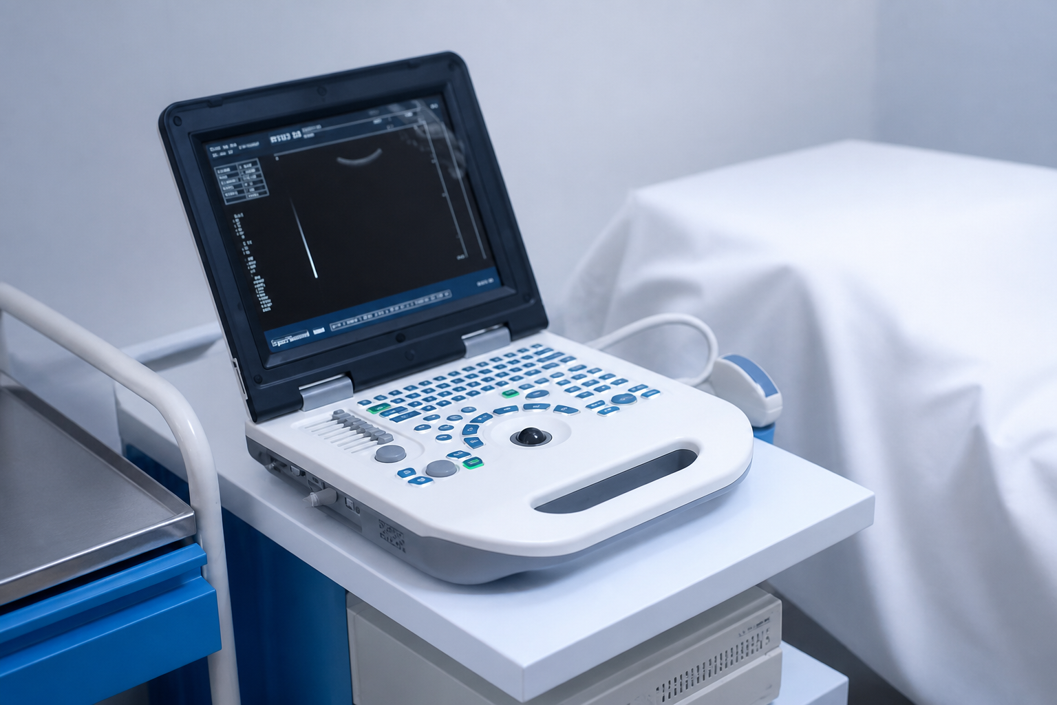 Portable ultrasound unit on medical cart