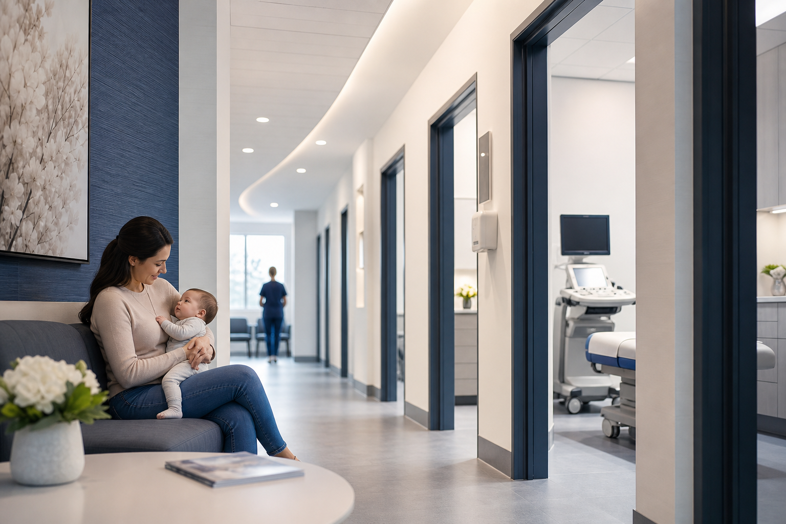 Clinical care corridor at the Women & Child Health Care Center project